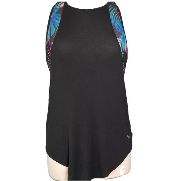 Victoria's Secret Tops - XS Victoria's Secret PINK Super Soft Black Tank With Colorful Teal Leaves